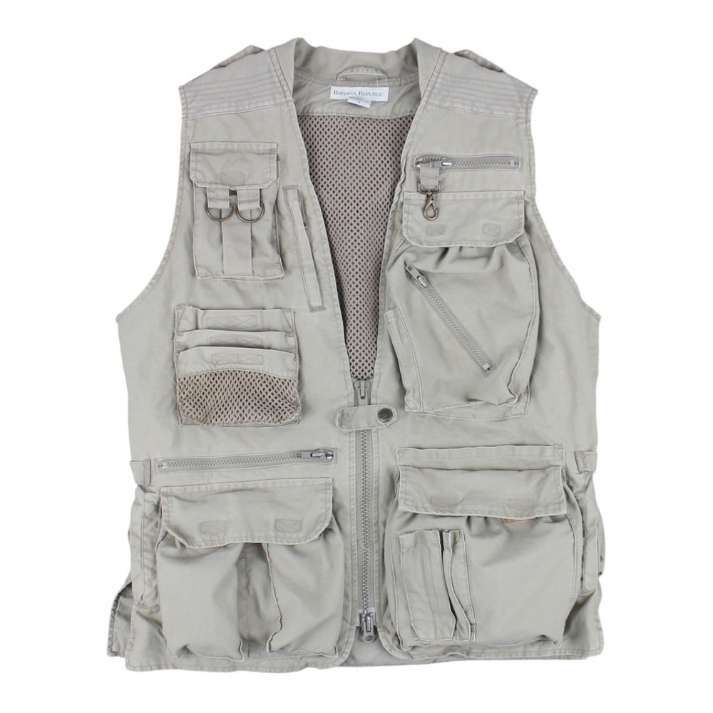 Vintage Banana Republic Safari Utility Vest Jacket Khaki Multi Pocket Size S